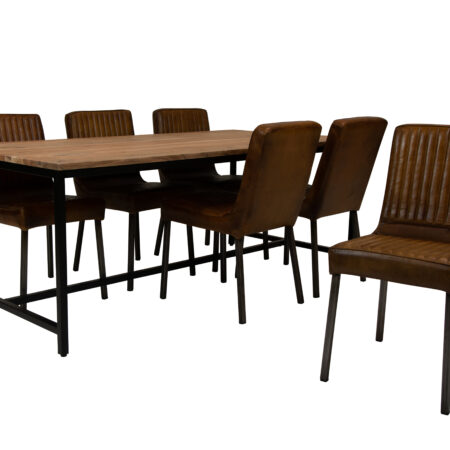 Eethoek met 6 leren stoelen brayn met eettafel monaco