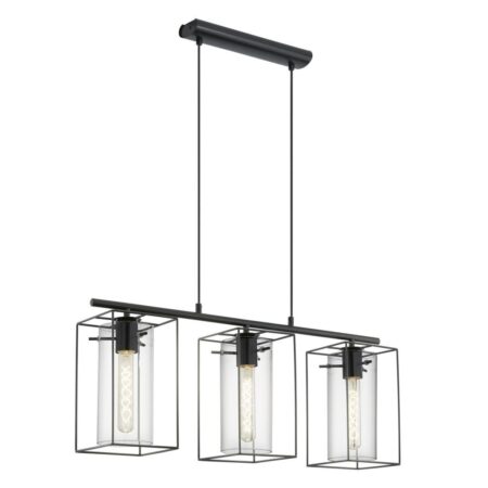 Hanglamp 3 lichts zw/wt transp. 'loncino'
