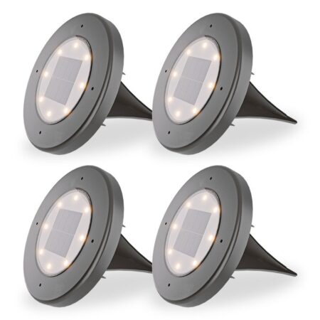 Ellis 4x Solar Grondspot - 8 LEDs - 3000K warm wit - IP65 waterdicht - Zwart | HOFTRONIC