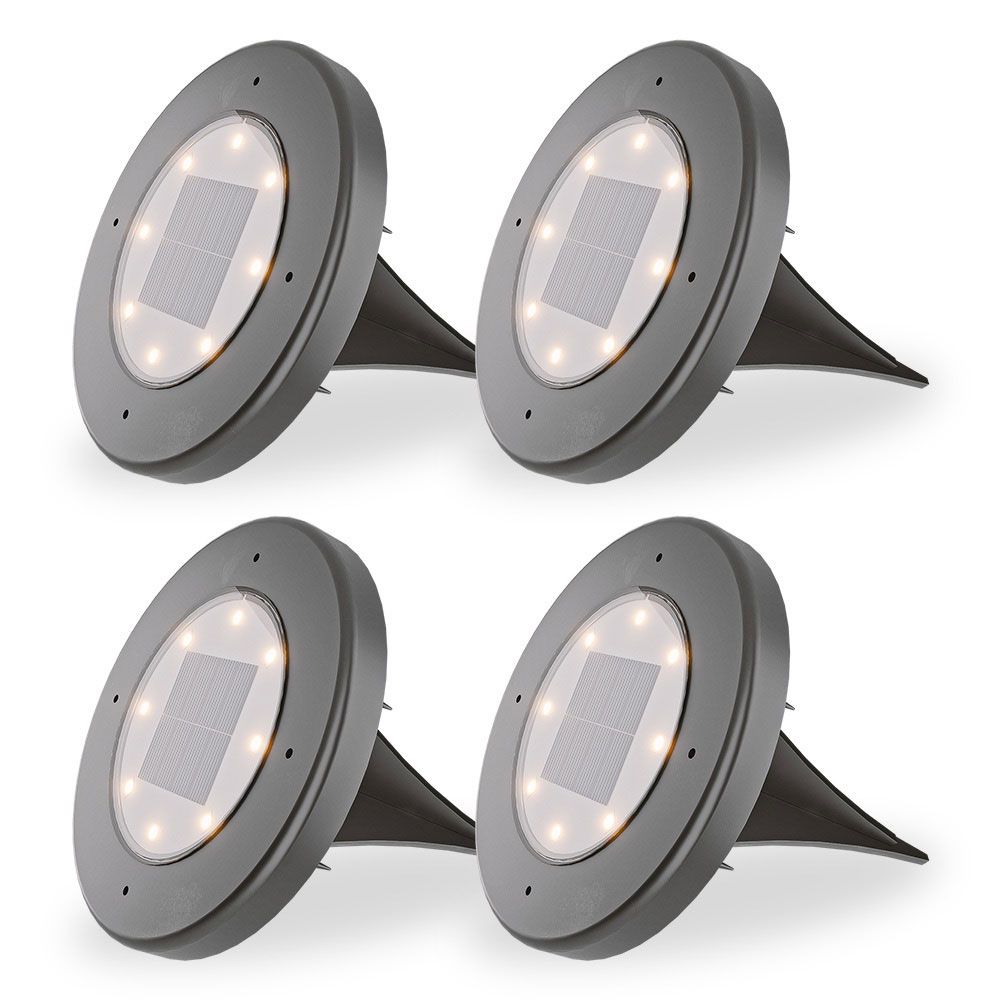 Ellis 4x Solar Grondspot - 8 LEDs - 3000K warm wit - IP65 waterdicht - Zwart | HOFTRONIC
