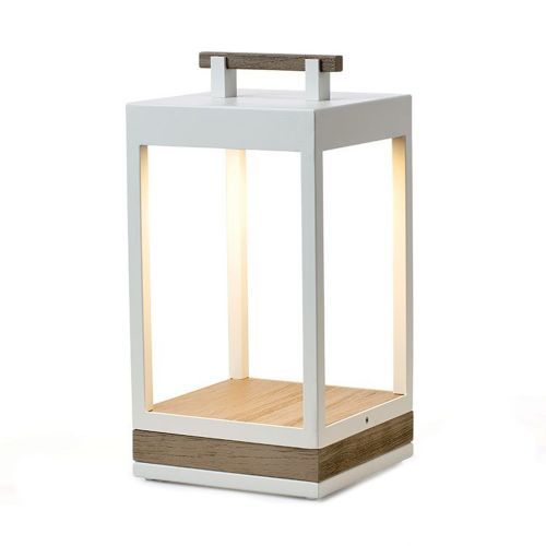 Carre Oplaadbare Tafellamp - Pickled teak - Wit