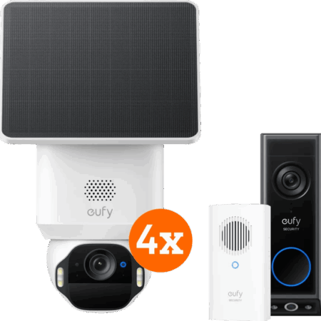 Eufy SoloCam E42 4-Pack + Video Doorbell E340 + Chime