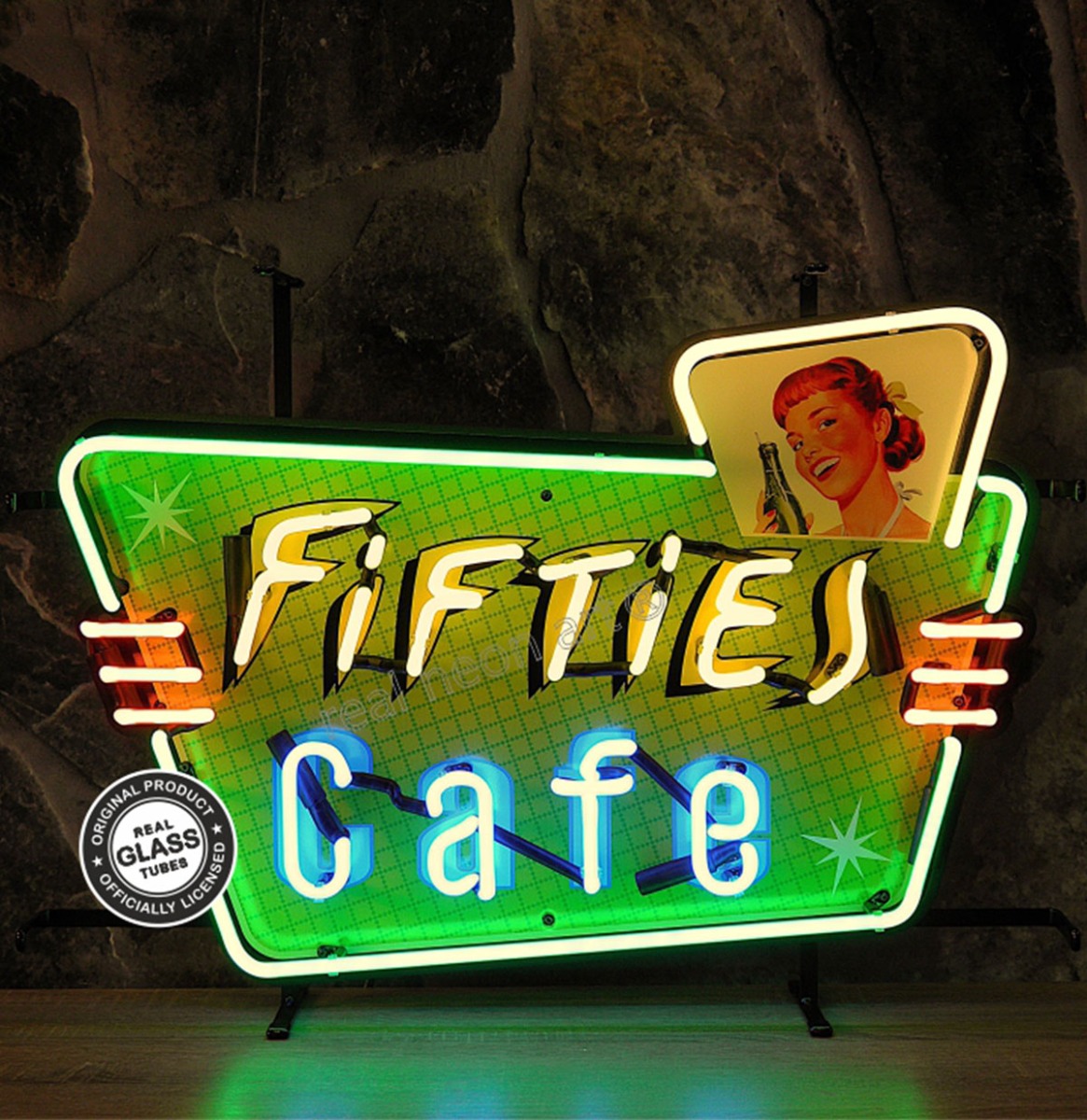 Fifties Cafe Neon Verlichting 70 x 50 cm - Geel