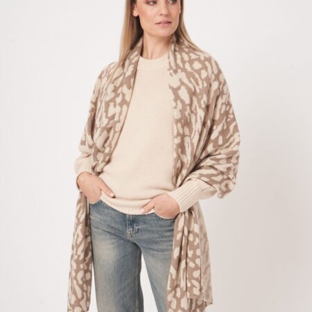 Fijngebreide cashmere sjaal met print
