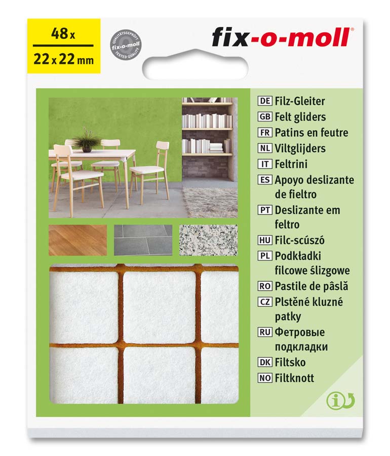 Fix-o-moll viltglijder Ø22mm 48st. wit | Fix-o-moll