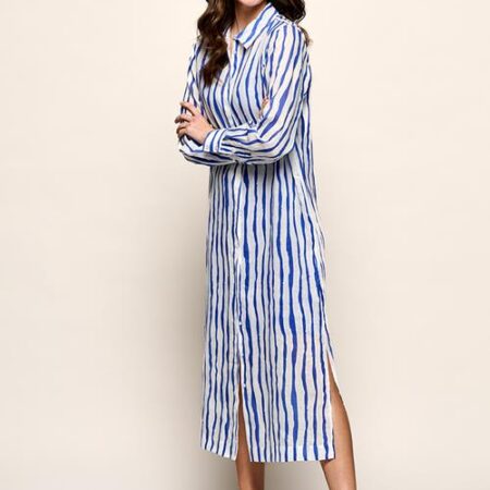 Georgia Streep Jurk Offwhite / Kobalt