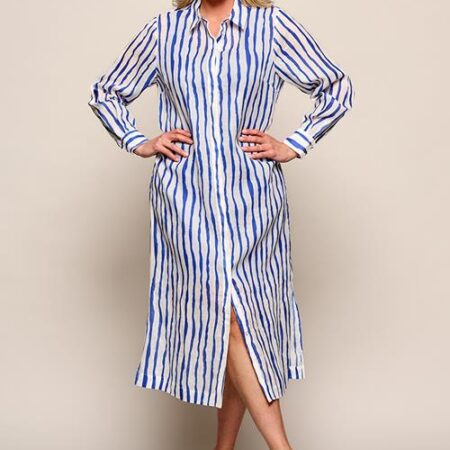 Georgia Streep Jurk Offwhite / Kobalt Maxi