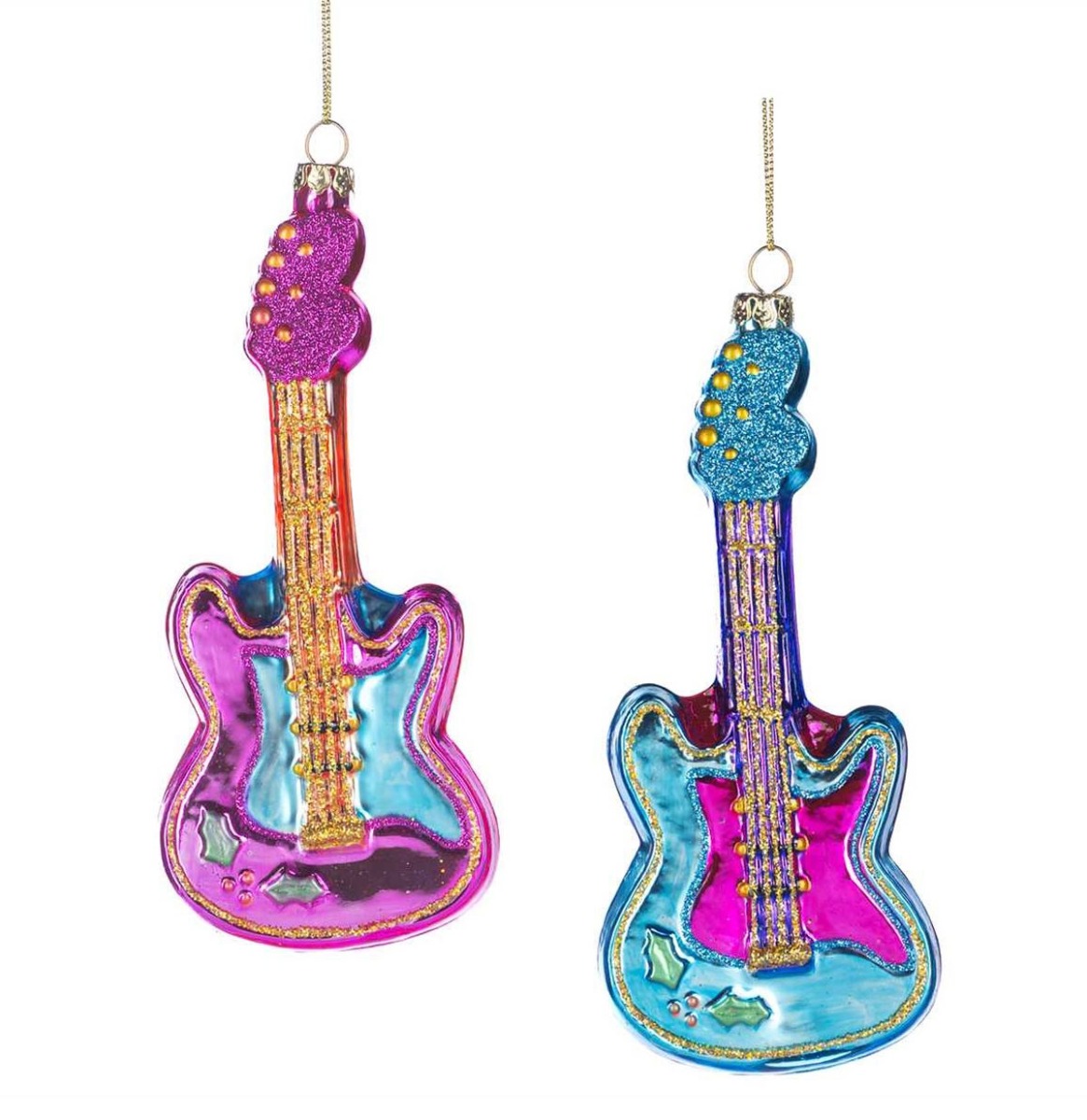 Glazen Elektrische Gitaar Kerstornamenten Set 15 cm - Set van 2 | Fiftiesstore
