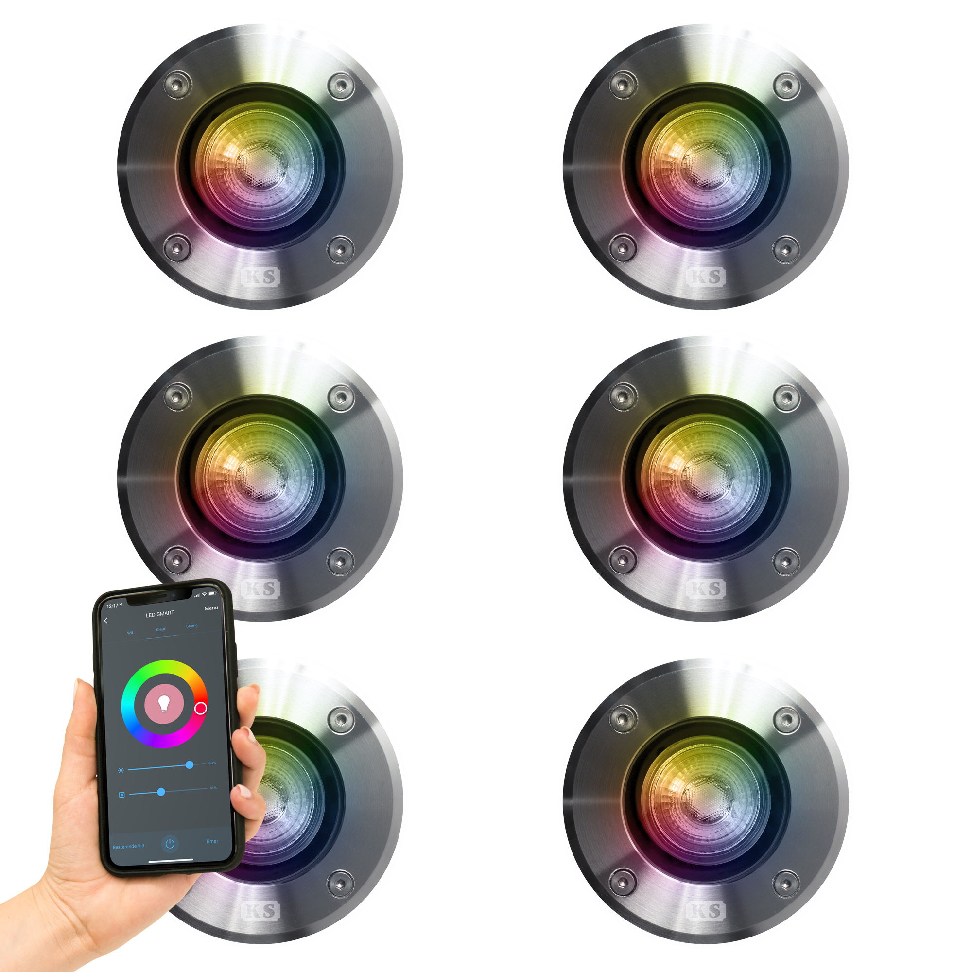 Grondspot LED Ø11 Rond RVS Set met Smart WIFI LED's (6-stuks)