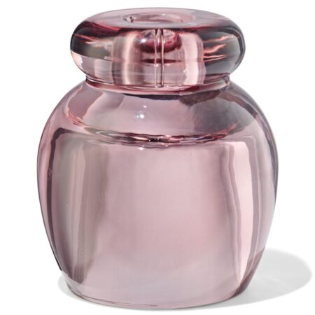 2-in-1 kandelaar 8.5x10cm glas transparant roze