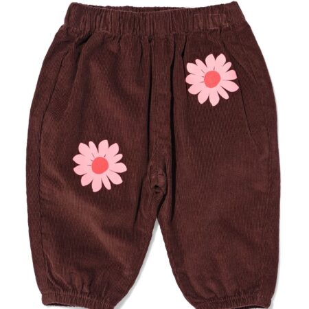Babybroek wide fit corduroy bloemen donkerbruin
