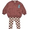 Babykledingset comfy fit sweatstof ruiten bruin