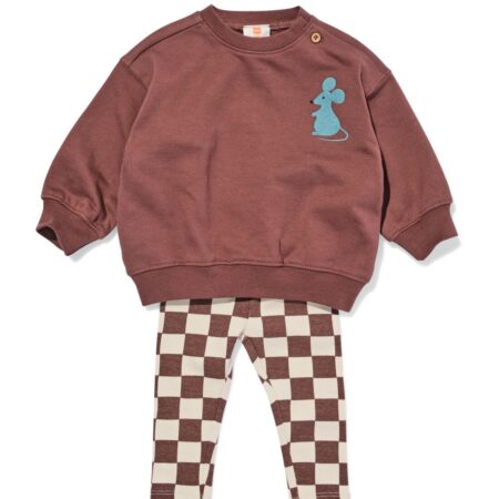 Babykledingset comfy fit sweatstof ruiten bruin