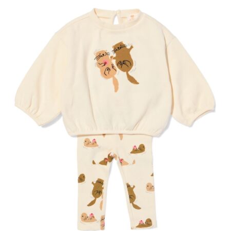 Babykledingset sweatstof otters ecru