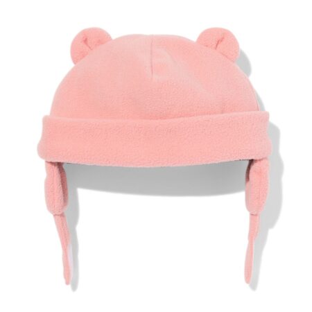Babymuts fleece met oortjes roze