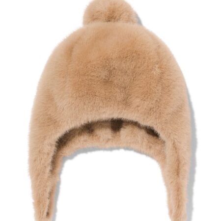 Babymuts imitatiebont pompon taupe