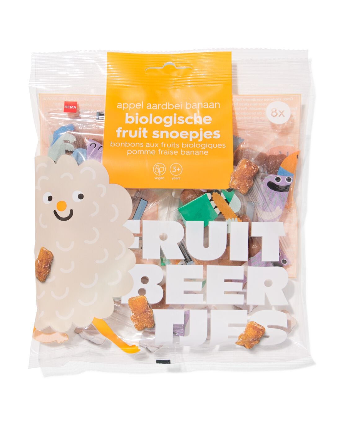 Bio fruit snoepjes appel-aardbei-banaan uitdeelzak - 8 stuks