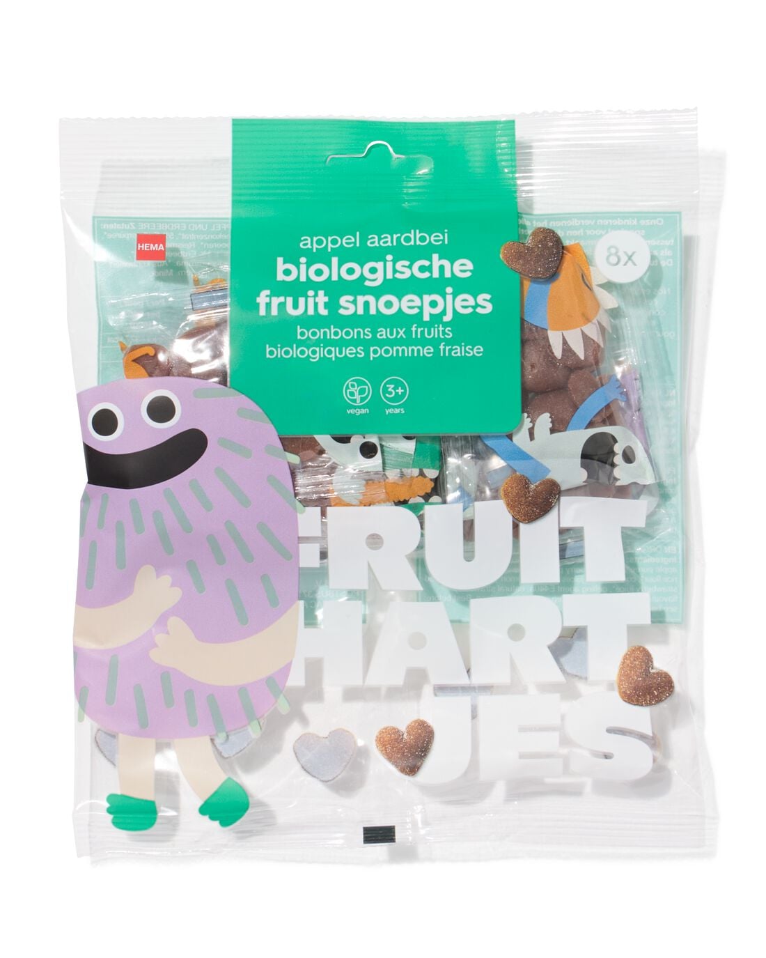 Bio fruitsnoepjes appel-aardbei uitdeelzak - 8 stuks