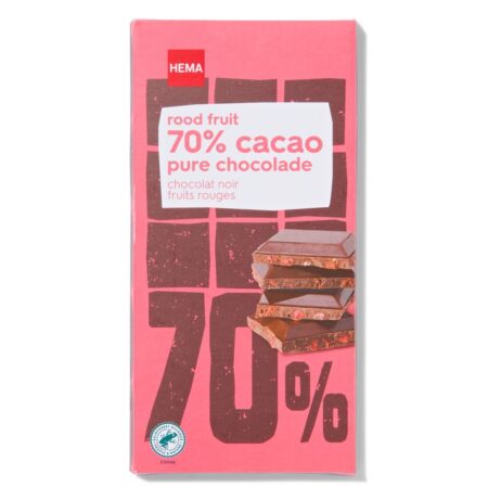 Chocoladereep 70% puur rood fruit 90 gram