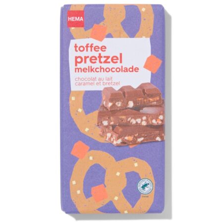 Chocoladereep melk toffee pretzel 180gram