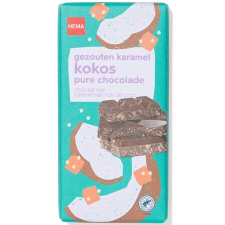 Chocoladereep puur gezouten karamel kokos 180g