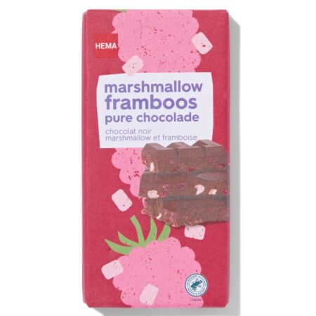 Chocoladereep puur marshmallow framboos 180gram