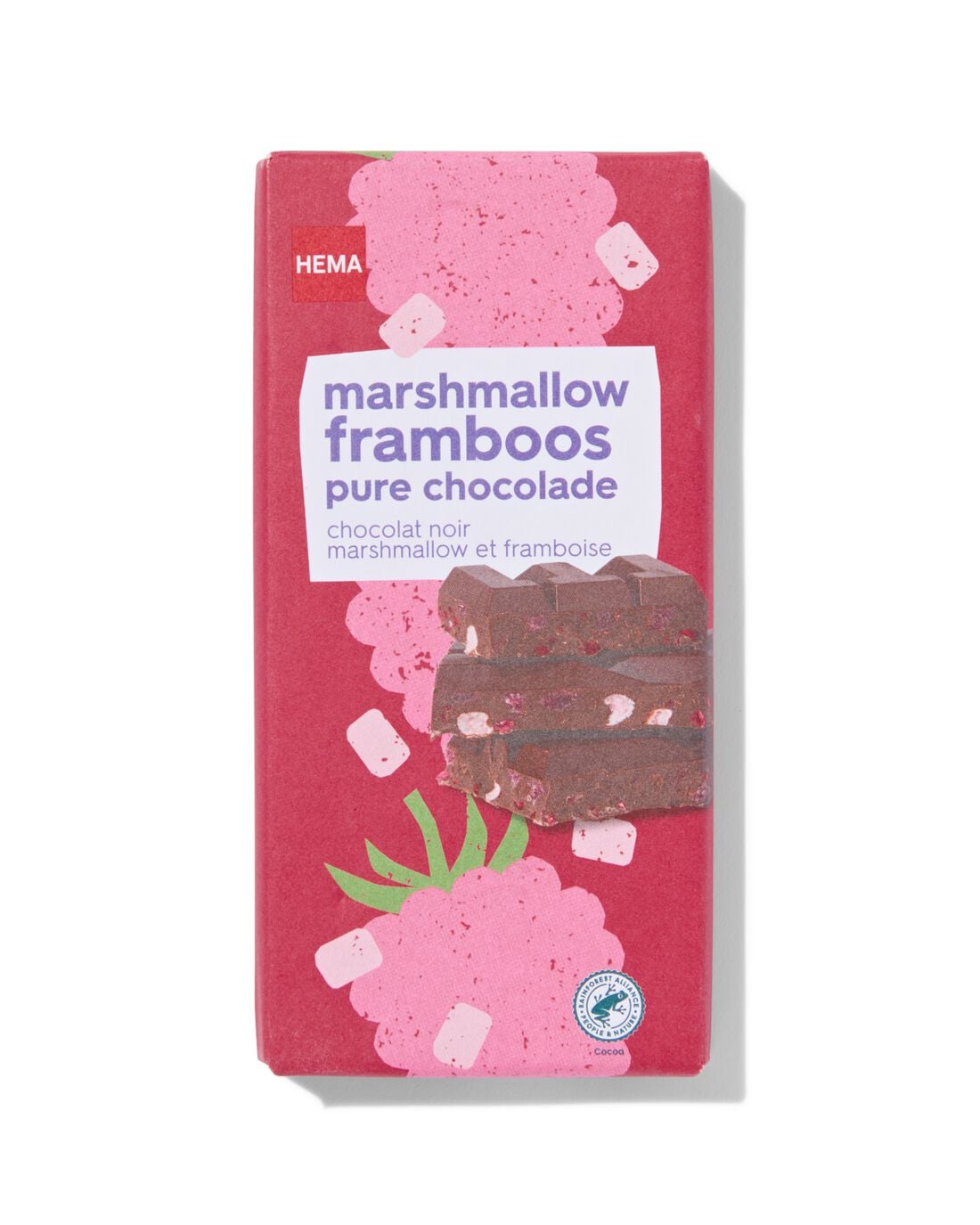 Chocoladereep puur marshmallow framboos 180gram