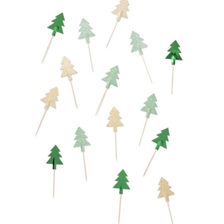 Cocktailprikkers papier kerstbomen - 15 stuks