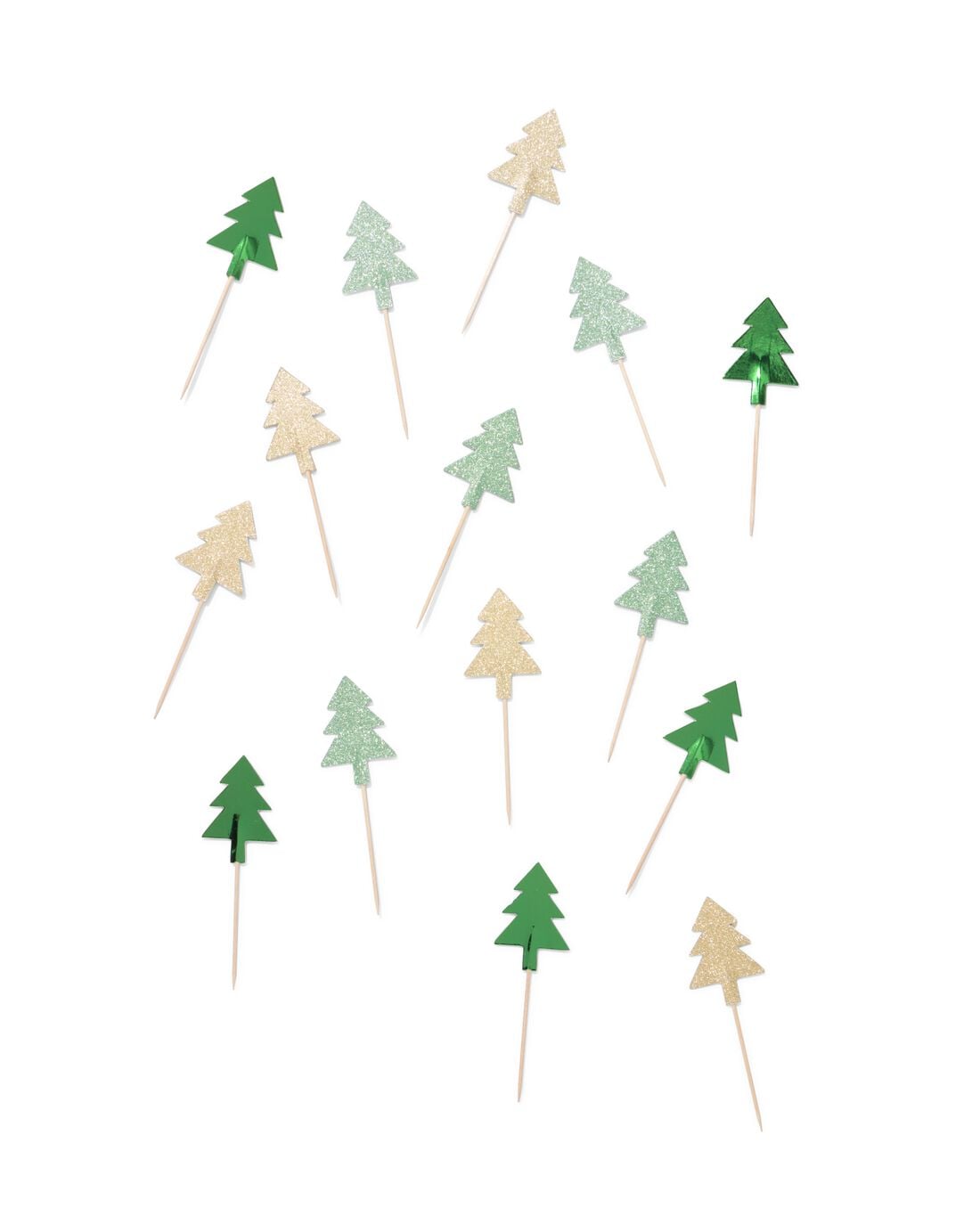 Cocktailprikkers papier kerstbomen - 15 stuks