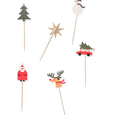 Cocktailprikkers papier kerstfiguren - 6 stuks
