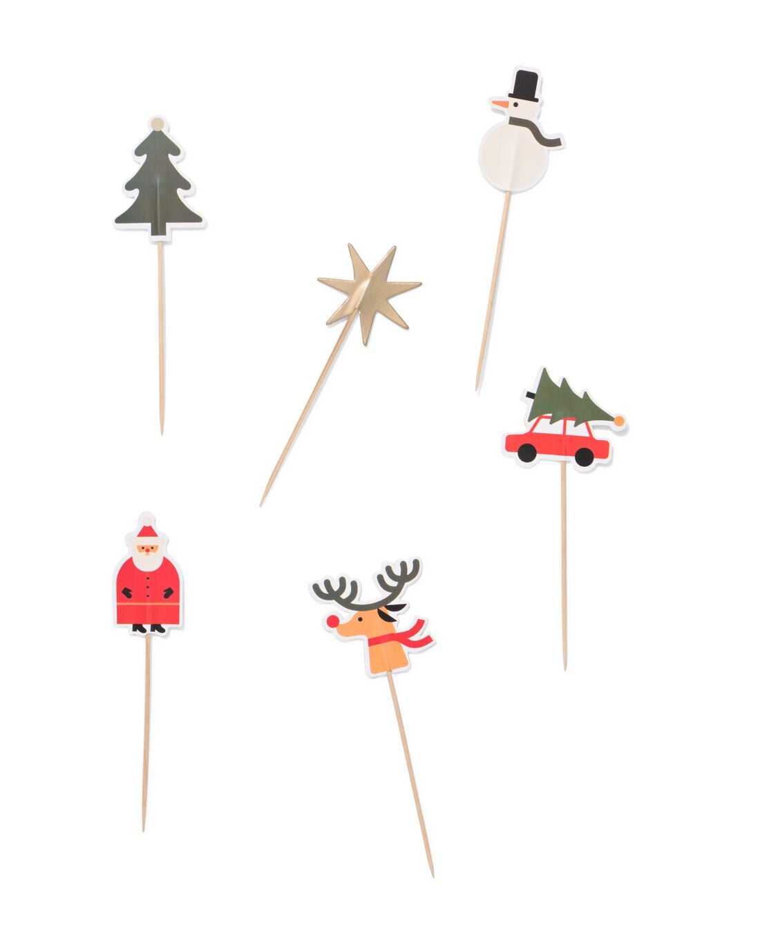 Cocktailprikkers papier kerstfiguren - 6 stuks