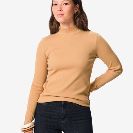Dames T-shirt Clara regular fit rib beige