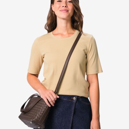 Dames T-shirt Clara regular fit rib beige