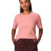 Dames T-shirt Clara regular fit rib roze