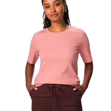 Dames T-shirt Clara regular fit rib roze