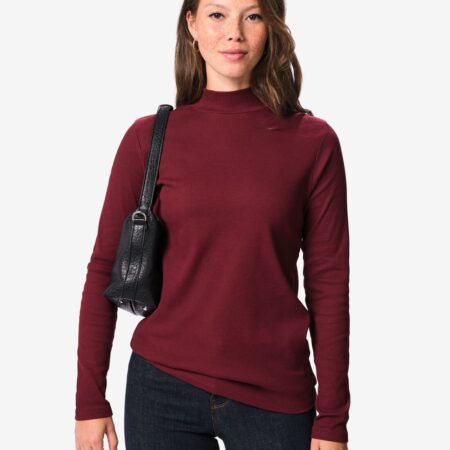 Dames T-shirt Clara rib bordeauxrood