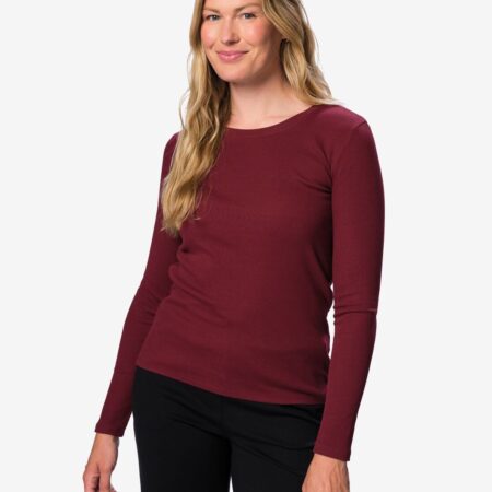 Dames T-shirt Clara rib katoen bordeauxrood