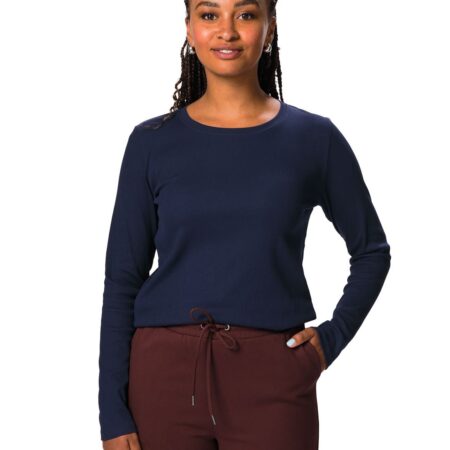 Dames T-shirt Clara rib katoen donkerblauw