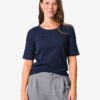 Dames T-shirt Clara rib katoen donkerblauw