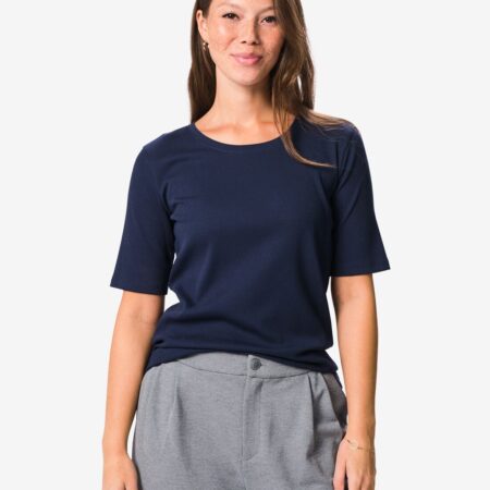Dames T-shirt Clara rib katoen donkerblauw