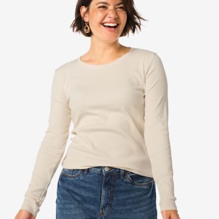 Dames T-shirt Clara rib gebroken wit (gebroken wit)
