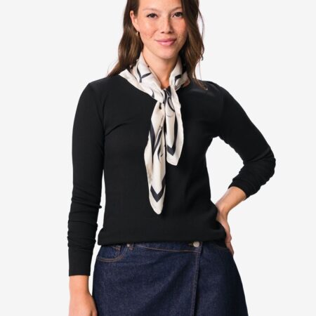 Dames T-shirt Clara rib katoen zwart