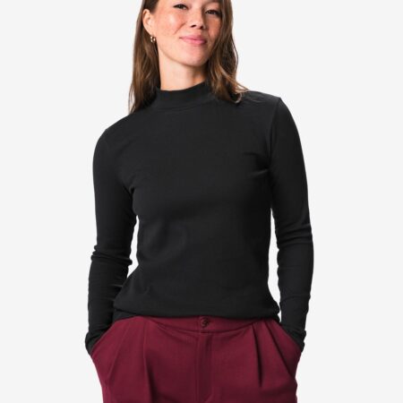 Dames T-shirt Clara rib katoen zwart