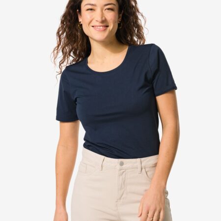 Dames T-shirt slim fit o-hals donkerblauw