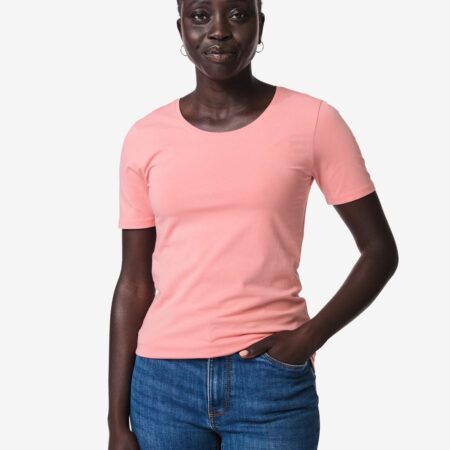 Dames T-shirt jersey slim fit o-hals roze
