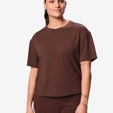 Dames T-shirt katoen donkerbruin