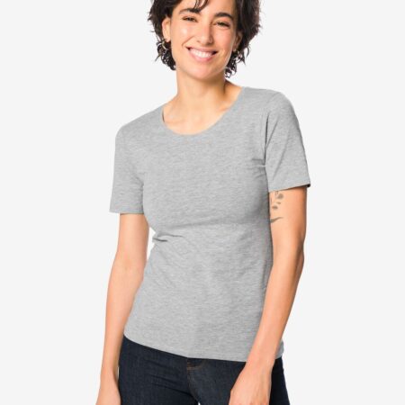 Dames T-shirt jersey slim fit o-hals lichtgrijs