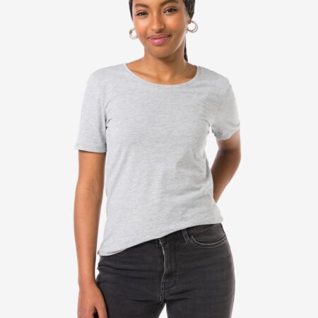 Dames T-shirt slim fit o-hals lichtgrijs