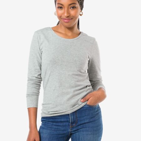 Dames T-shirt slim fit o-hals lichtgrijs