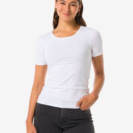 Dames T-shirt slim fit o-hals wit